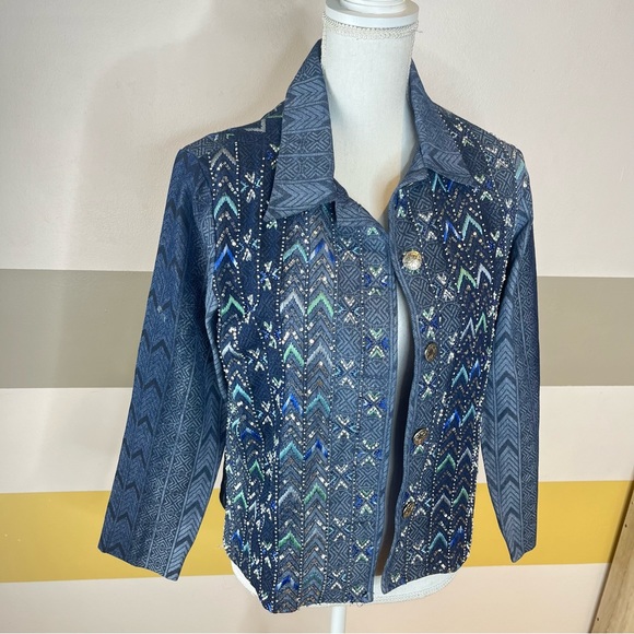 ColdWater Creek Denim Embroidered Maximalism Grandmacore Grandma Jacket Vintage - Picture 2 of 13